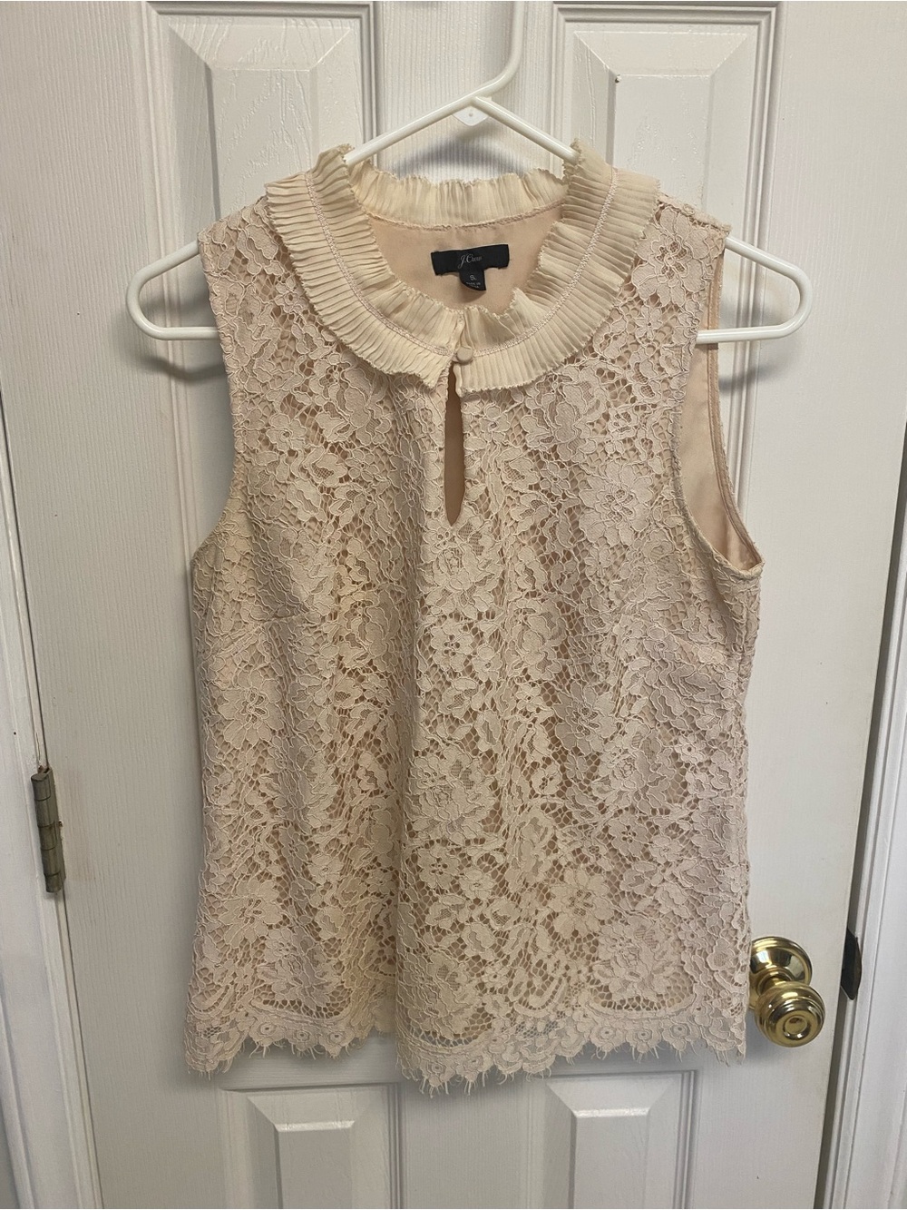 J. Crew Cream Lace Sleeveless Keyhole Shell with Pleated Collar